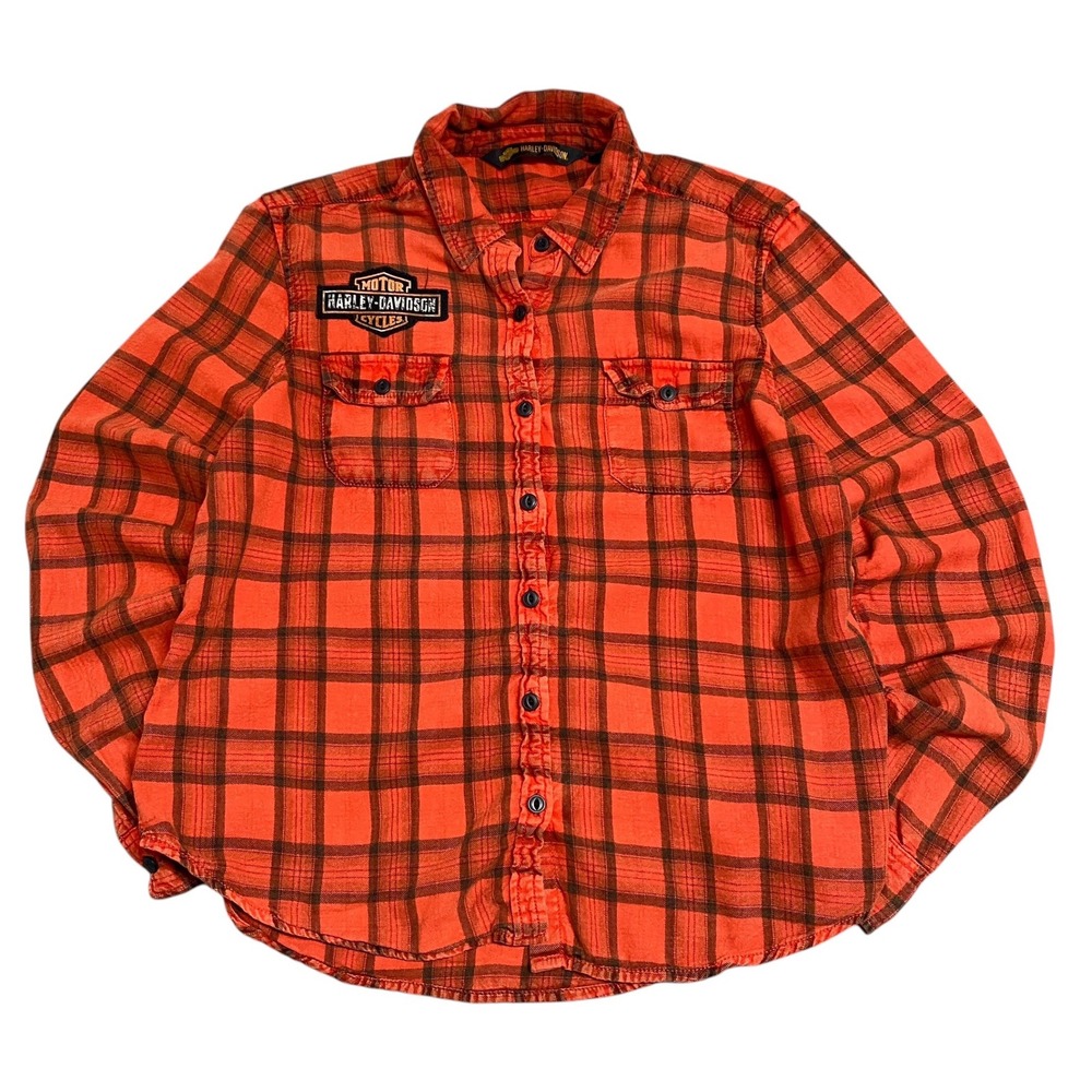 Harley-Davidson Orange Plaid Button Shirt